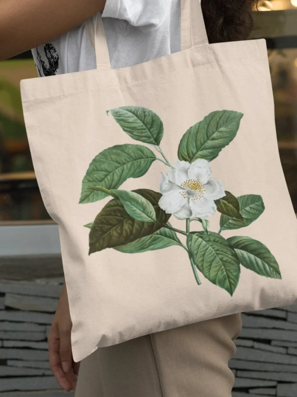 Mountain Stewartia Vintage Floral Print Graphic Canvas Tote Bag